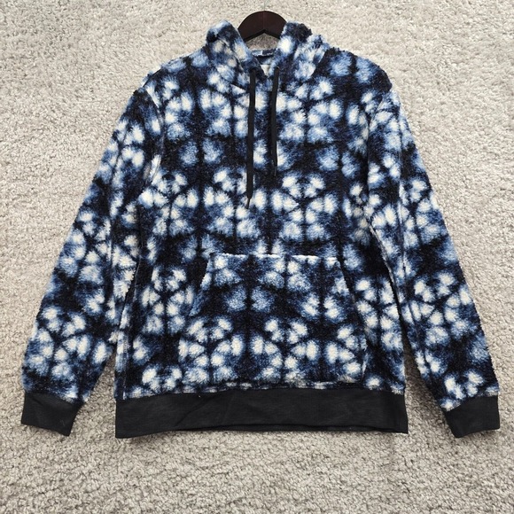 Outerknown Sweater Mens Medium Blue Overlook Fleece Hooded Kangaroo Pocket - Picture 1 of 13